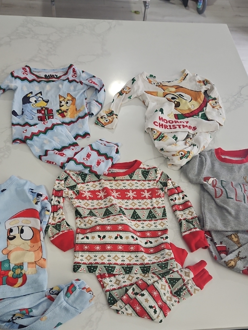 Carter's Red Green White Christmas Patterned Baby One-Piece Pajamas Lot